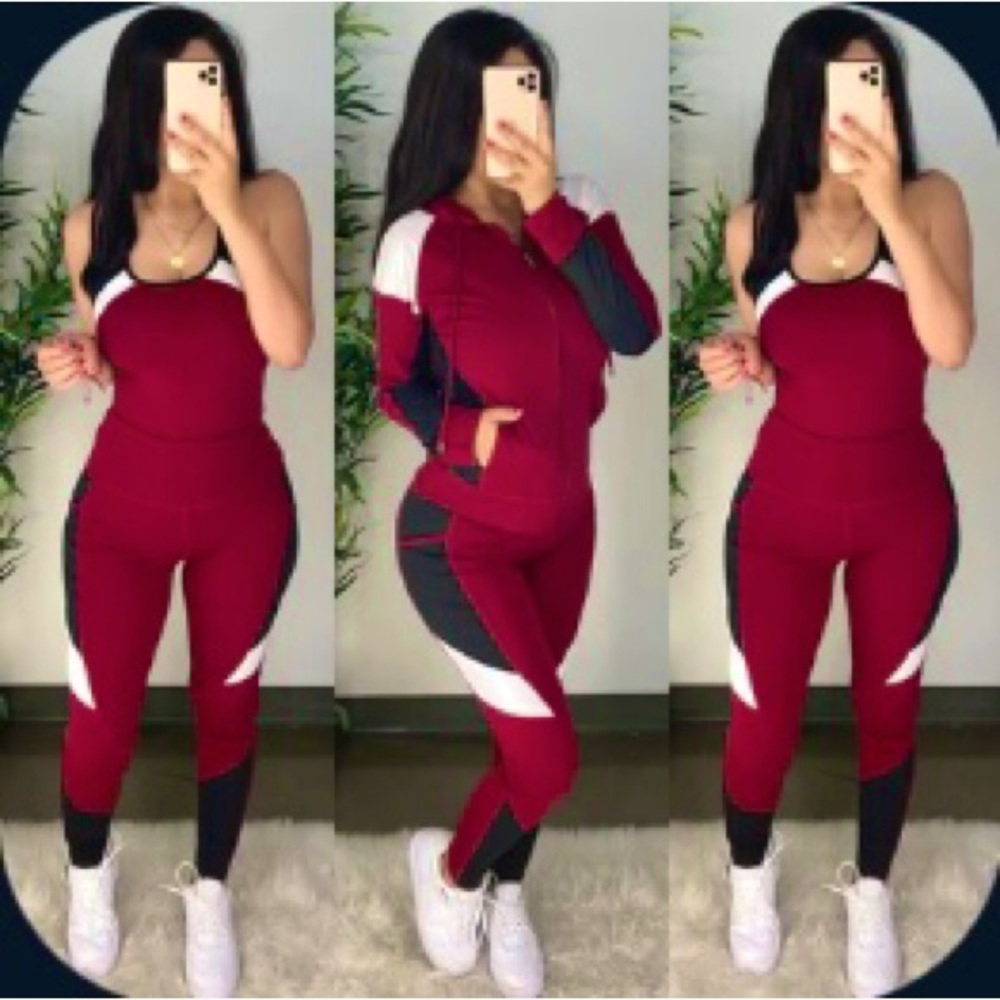 Tinas Fashion Burgundy 3 Piece Workout Set NWT